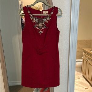 Moulinette Soeurs Red Embellished Sheath Mini Dress